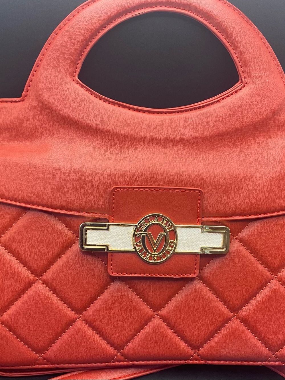 Valentino Orlandi Red Quilted Top Handle Crossbody Flap Bag